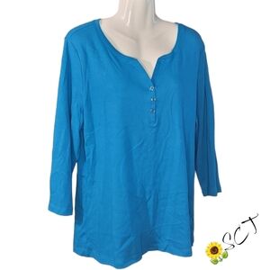 🌻 KAREN SCOTT  -  XL Aqua Blue Longsleeve Top